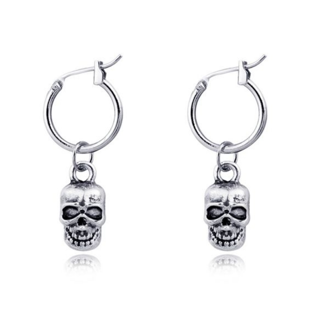 Silver Punk Goth Skull Pendent Earrings